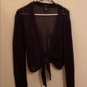 Netted tie-front cardigan